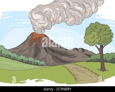 Volcano montagne colline route graphique couleur esquisse paysage illustration vecteur Illustration de Vecteur