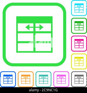 Feuille de calcul ajuster la largeur des colonnes du tableau icônes plates aux couleurs vives dans les bordures courbes sur fond blanc Illustration de Vecteur