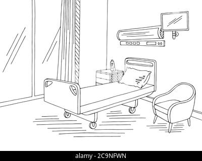 Schéma d'illustration de l'intérieur noir blanc du graphique de l'hôpital Illustration de Vecteur