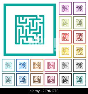 Icônes de couleur plate en labyrinthe avec cadres de quadrant sur fond blanc Illustration de Vecteur