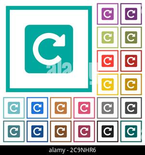 Faire pivoter les icônes de couleur plate de droite avec les cadres de quadrant sur fond blanc Illustration de Vecteur