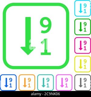 Liste numérotée descendante icônes plates de couleur vive dans des bordures courbes sur fond blanc Illustration de Vecteur