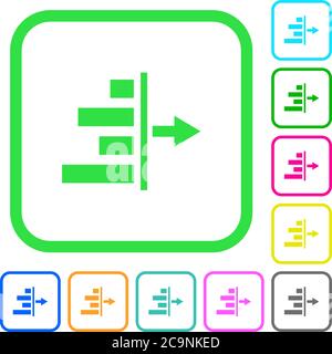 Diminuez l'indentation droite du contenu des icônes plates aux couleurs vives dans les bordures incurvées sur fond blanc Illustration de Vecteur