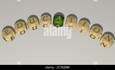 ÉDUCATION combinée par des lettres de dés et de couleur de croisement pour la signification connexe du concept. Illustration et fond. Illustration 3D Banque D'Images