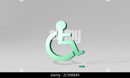 symbole désactivé d'une perspective sur la plaque. Une sculpture épaisse faite de matériaux métalliques de rendu 3D. Fauteuil roulant et handicap Banque D'Images