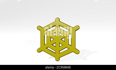 toile d'araignée d'un point de vue avec l'ombre. Une sculpture épaisse faite de matériaux métalliques de rendu 3D. Arrière-plan et illustration Banque D'Images