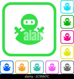 Avatar Ninja icônes plates aux couleurs vives dans des bordures courbes sur fond blanc Illustration de Vecteur