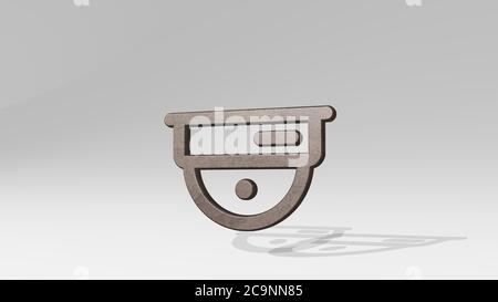 CAMÉRA DE SURVEILLANCE qui jette l'ombre d'un point de vue. Une sculpture épaisse faite de matériaux métalliques de rendu 3D. Illustration et sécurité Banque D'Images