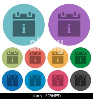 Infos programme icônes plates plus sombres sur fond rond en couleur Illustration de Vecteur