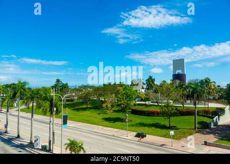 Bayfront Park dans le centre de Miami vu d'en haut, États-Unis Banque D'Images