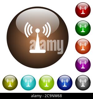 Icônes blanches du réseau WLAN sur les boutons ronds en verre Illustration de Vecteur