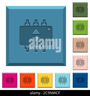 Matériel affinez les icônes gravées sur des boutons carrés avec des couleurs tendance Illustration de Vecteur