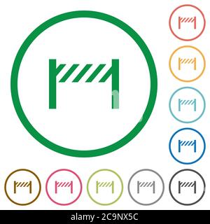 Les icônes de couleur plate de la clôture de la route sont représentées par des contours ronds sur fond blanc Illustration de Vecteur