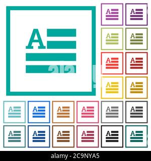 Initiales du texte icônes de couleur plate avec cadres de quadrant sur fond blanc Illustration de Vecteur