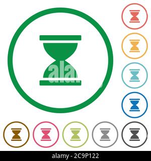 Icônes de couleur plate HourGlass dans des contours ronds sur fond blanc Illustration de Vecteur