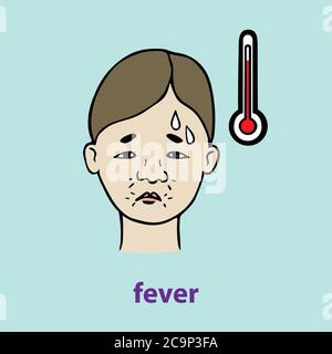 Fever Icon, contour simple coloré Doodle dessin Banque D'Images