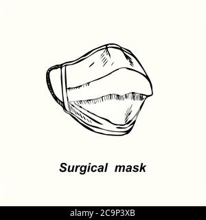 Masque chirurgical isolé, contour simple dessin d'un Doodle Banque D'Images
