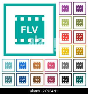 Format de film FLV icônes de couleur plate avec cadres quadrants sur fond blanc Illustration de Vecteur