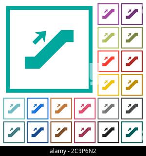 L'affiche supérieure de l'escalier roulant affiche des icônes de couleur plate avec des cadres de quadrant sur fond blanc Illustration de Vecteur