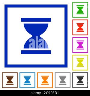 Icônes de couleur plate HourGlass dans des cadres carrés sur fond blanc Illustration de Vecteur