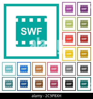 Icônes couleur plate au format d'animation SWF avec cadres quadrants sur fond blanc Illustration de Vecteur