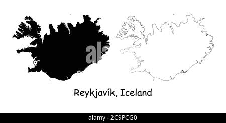 Reykjavík Islande. Carte détaillée du pays avec broche d'emplacement sur Capital City. Cartes silhouettes et vectorielles noires isolées sur fond blanc. Vecteur EPS Illustration de Vecteur