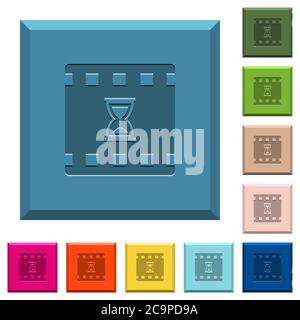 Traitement de film icônes gravées sur des boutons carrés avec différentes couleurs tendance Illustration de Vecteur