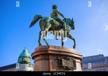 Statue de Franz Joseph à Vienne . Empereur autrichien sur un monument de cheval Banque D'Images