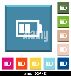 Demi-batterie avec deux unités de charge icônes blanches sur des boutons carrés bordés dans différentes couleurs tendance Illustration de Vecteur
