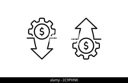 Optimisation des coûts et efficacité de la production, icône de gestion des coûts. Réduire, diminuer le prix. Signe de gonflage. Vecteur sur fond blanc isolé. EPS Illustration de Vecteur