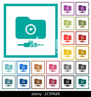 Vitesse de transfert FTP icônes de couleur plate avec cadres quadrants sur fond blanc Illustration de Vecteur