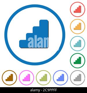 Icônes vectorielles couleur plates des escaliers avec ombres dans des contours ronds sur fond blanc Illustration de Vecteur