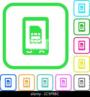 Carte SIM mobile icônes plates aux couleurs vives dans des bordures incurvées sur fond blanc Illustration de Vecteur