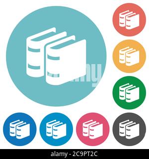 Deux icônes blanches plates de livres sur des arrière-plans de couleur ronde Illustration de Vecteur