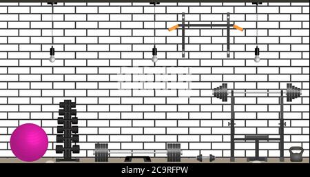 Salle de fitness exercices cardio et équipement dans la salle de fitness intérieur. Style de vie sain, illustration vectorielle. Illustration de Vecteur