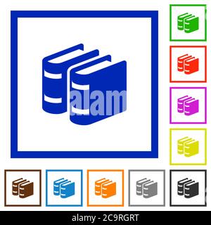 Deux icônes de couleur plate de livres dans des cadres carrés sur fond blanc Illustration de Vecteur