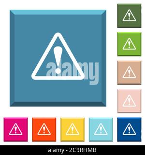 Panneau d'avertissement en forme de triangle icônes blanches sur des boutons carrés à bords dans diverses couleurs tendance Illustration de Vecteur
