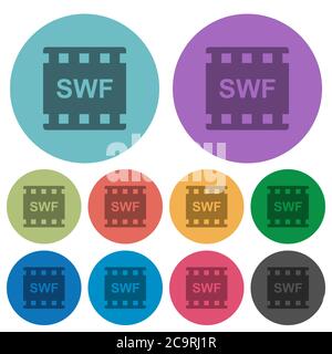 Format de film SWF icônes plates plus sombres sur fond rond en couleur Illustration de Vecteur