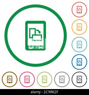 Modifier l'orientation de l'affichage mobile icônes de couleur plate dans des contours ronds sur fond blanc Illustration de Vecteur