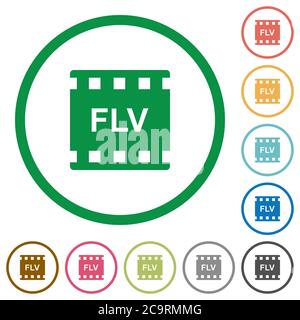 Format de film FLV icônes de couleur plate avec contours ronds sur fond blanc Illustration de Vecteur