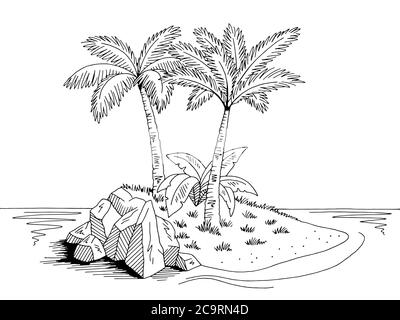 Island Graphic noir blanc paysage dessin illustration vecteur Illustration de Vecteur