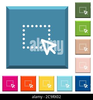 Opération glisser-déposer icônes blanches sur des boutons carrés avec bordures dans différentes couleurs tendance Illustration de Vecteur