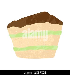 Gâteau à la crème au chocolat et à la vanille d'anniversaire savoureux cuire. Illustrations de dessins animés à plat vectoriels de délicieux desserts. Gâteau gourmand au sucre slic Illustration de Vecteur