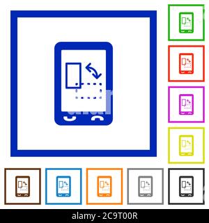 Modifier l'orientation de l'affichage mobile icônes de couleur plate dans les cadres carrés sur fond blanc Illustration de Vecteur