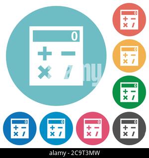 Calculatrice de poche icônes blanches plates sur fond rond Illustration de Vecteur