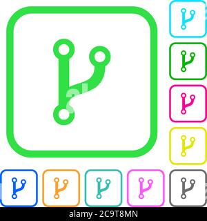 Code Fork icônes plates aux couleurs vives dans les bordures incurvées sur fond blanc Illustration de Vecteur