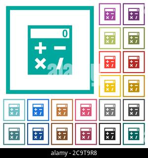 Calculatrice de poche icônes de couleur plate avec cadres quadrants sur fond blanc Illustration de Vecteur