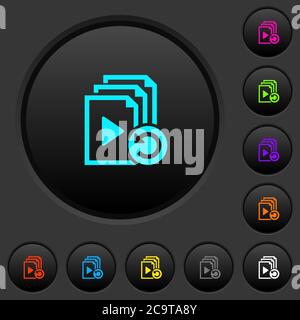 Annuler la dernière opération de liste de lecture boutons-poussoirs sombres avec des icônes de couleur vive sur fond gris foncé Illustration de Vecteur