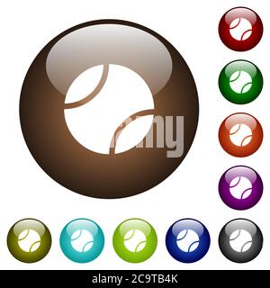 Balles de tennis icônes blanches sur boutons ronds de couleur verre Illustration de Vecteur