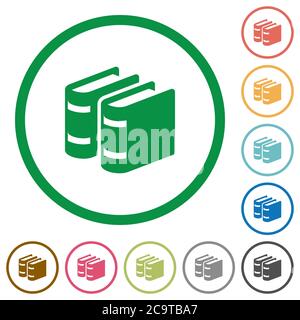 Deux icônes de couleur plate de livres dans des contours ronds sur fond blanc Illustration de Vecteur